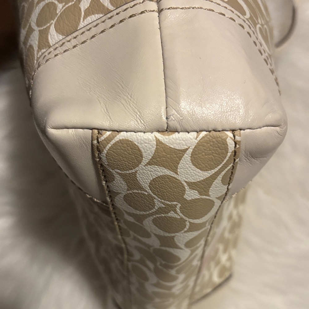 Coach Tan and Pink Heritage Stripe Signature Tote - Picture 7 of 10